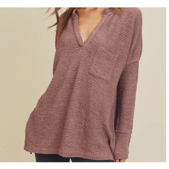 In Loom Lightweight Waffle Knit Sweater‎ Womens Sz L Mauve Minimalist - Picture 1 of 8